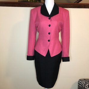 Jackie O-Inspired Pink and Black Skirt Suit
